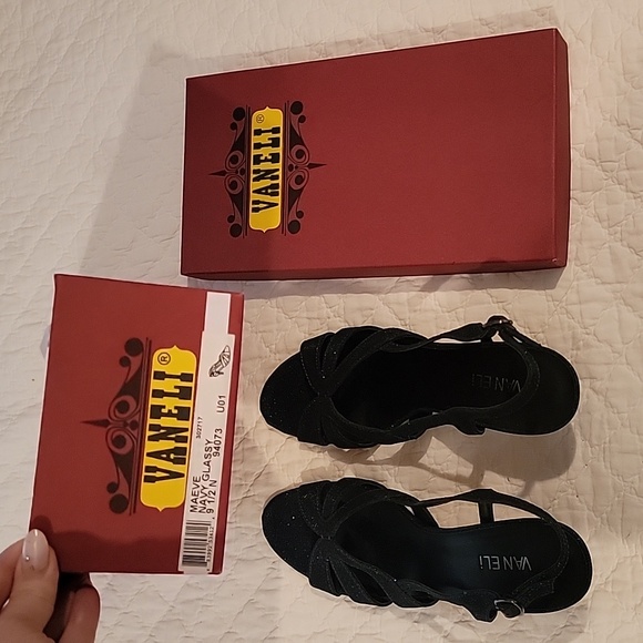 Vaneli Sparkle Navy 9.5 Narrow Kitten Heel Strappy Dress - Picture 3 of 12